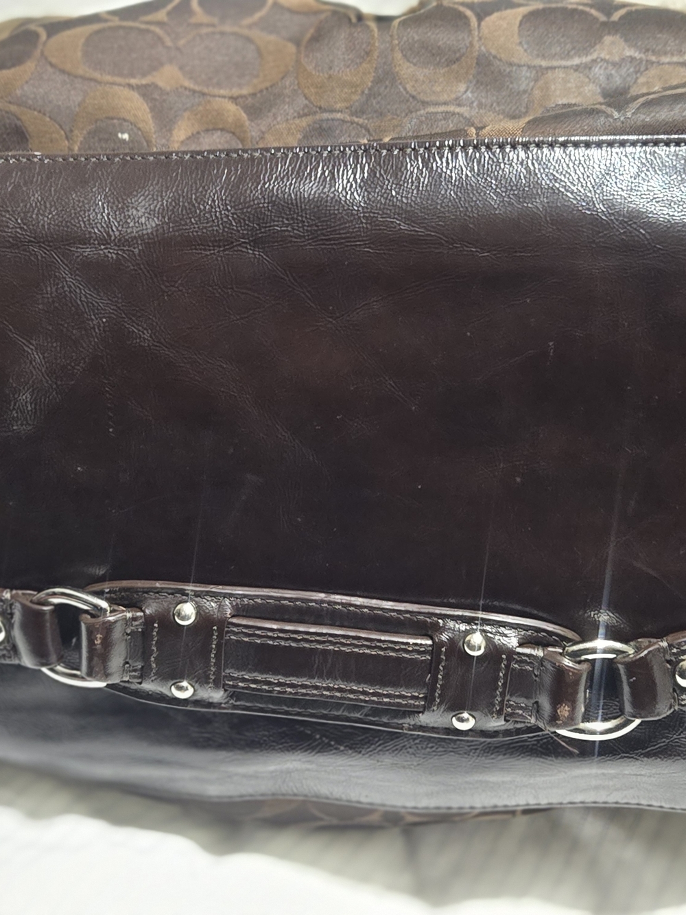 Coach Chocolate Signature Canvas Satchel with Dark Brown Leather Trim - Picture 4 of 6